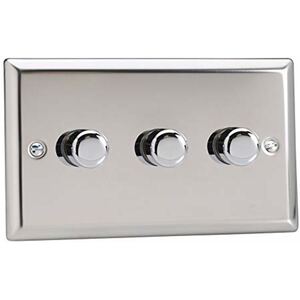 Varilight JCDP303 Classic V-Pro Mirror Chrome 3 Gang Trailing Edge LED Dimmer Switch 1 or 2 Way,91x1