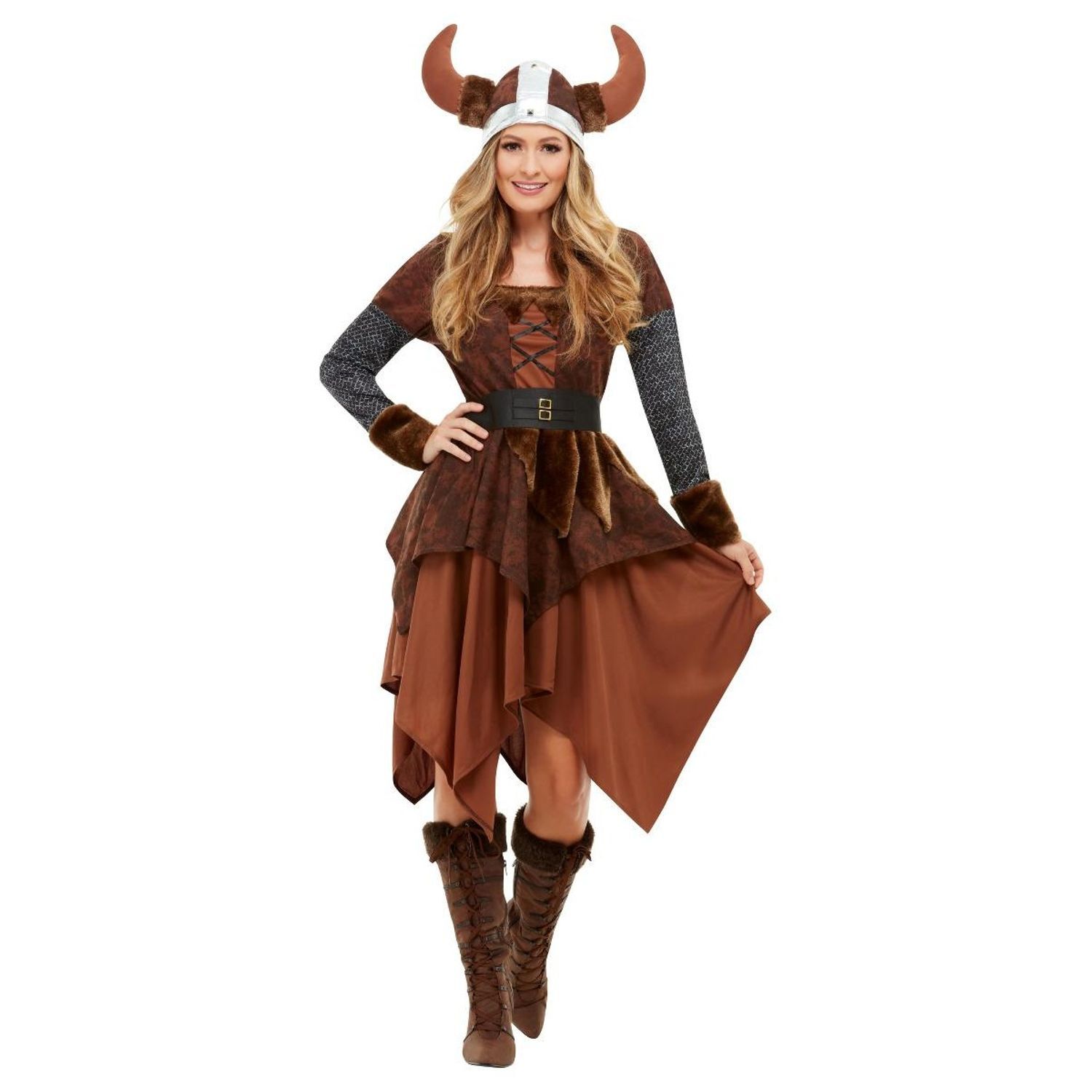 Smiffys Womens/Ladies Viking Barbarian Queen Costume Set - Brown / S