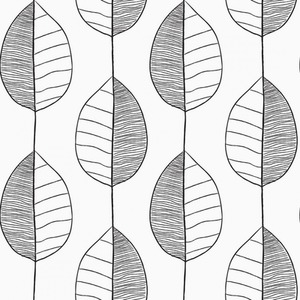 Fika Leaf Wallpaper in Black and White