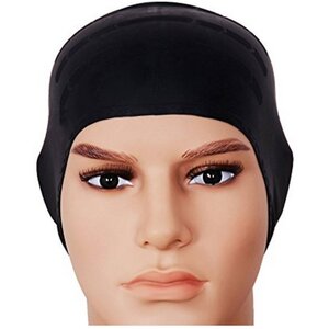 Universal Flexible Stretch Silicone Swim Cap Black Ear Pockets
