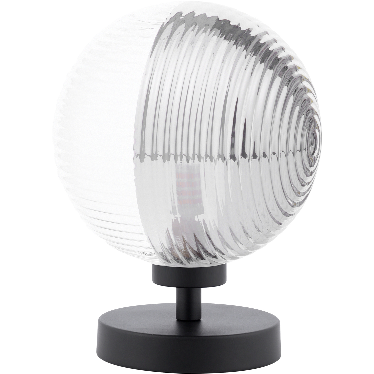 Dar Esben Touch Table Lamp Matt Black Ribbed Glass