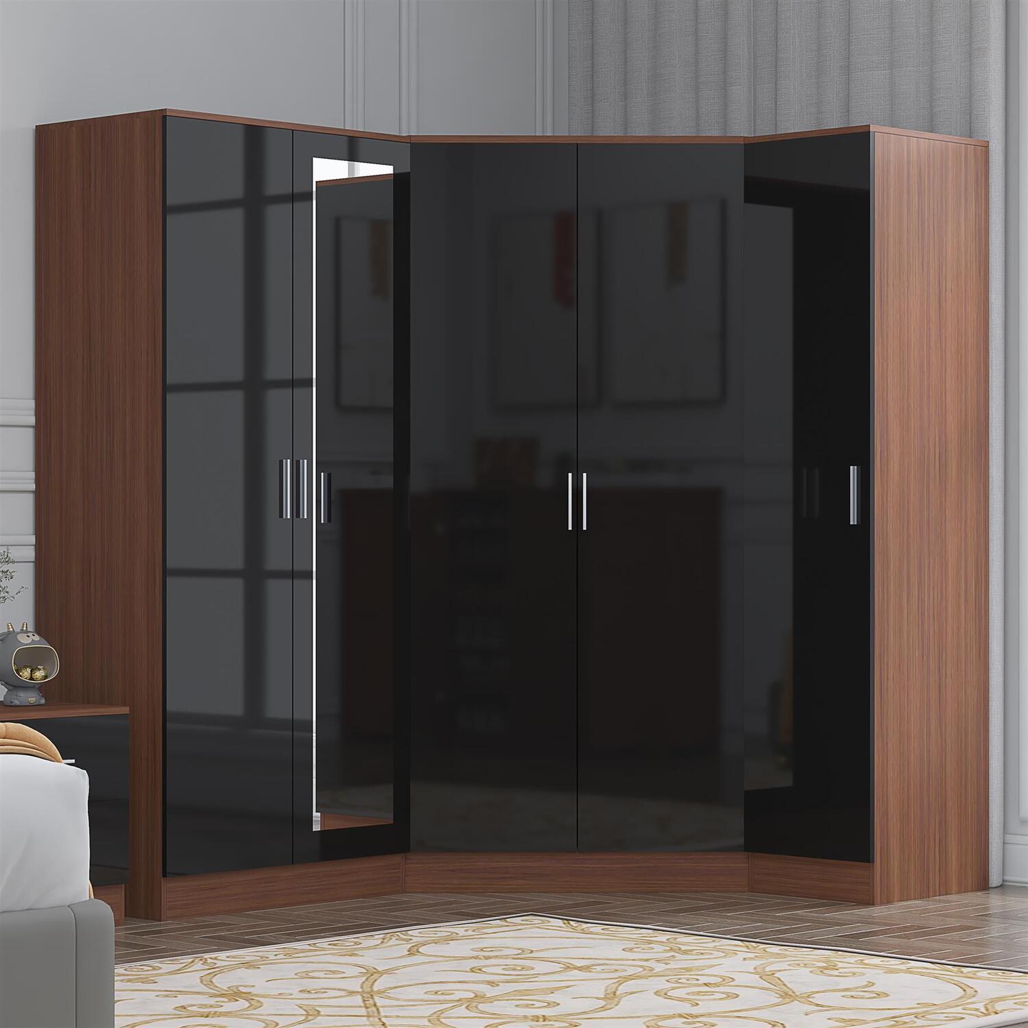 REFLECT Bundle: 2 Door Corner + 2 Door Mirrored + 1 Door Plain - Black/Walnut - Image 6