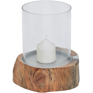 Almora Small Acacia and Glass Hurricane Candle Holder