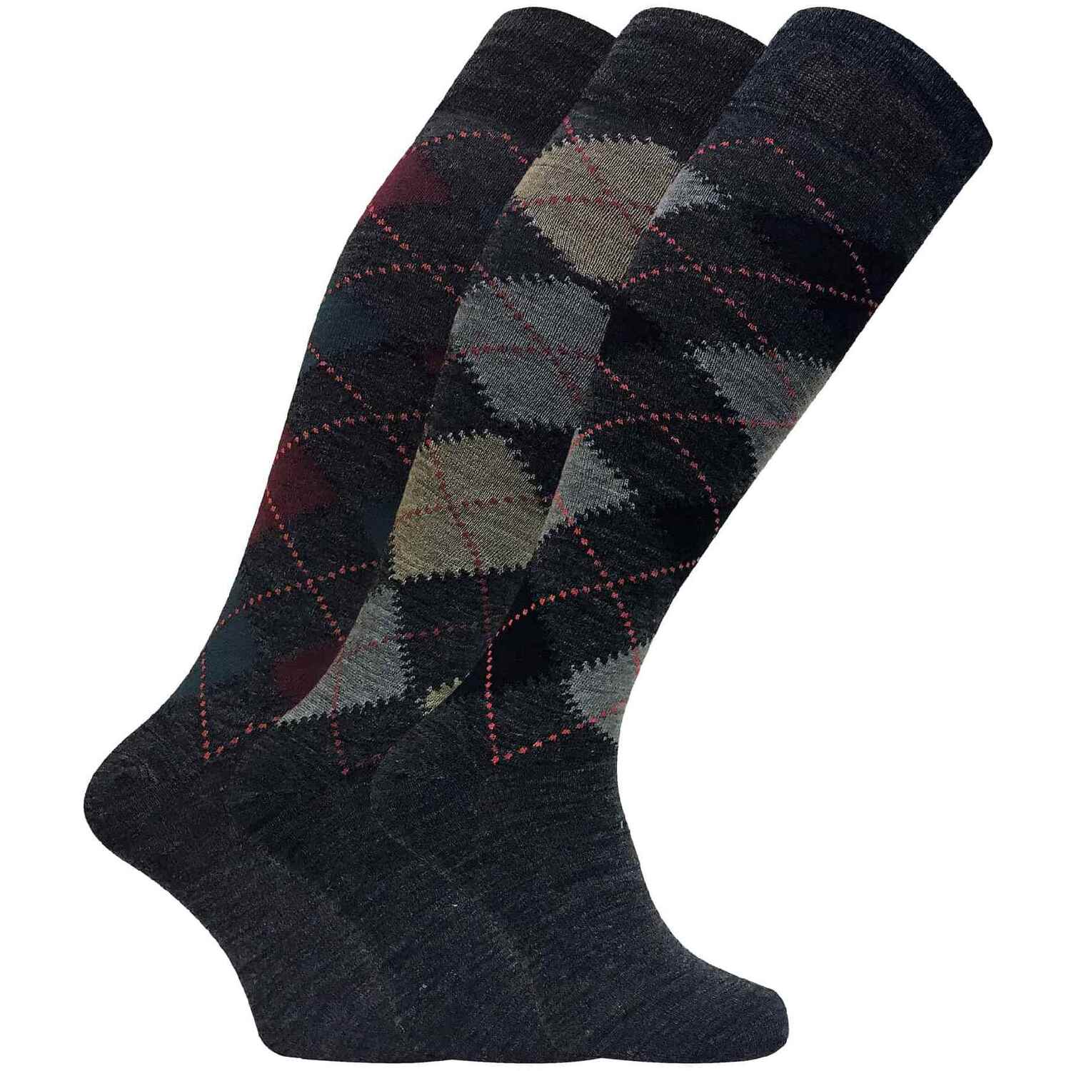 Sock Snob 3 Pack Mens Argyle Lambs Wool Knee High Socks - Image 2