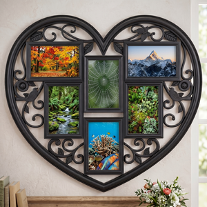 6 Multi-Aperture Heart Shape Black Photo Frame 58 X 52.5 X 1.7 CM