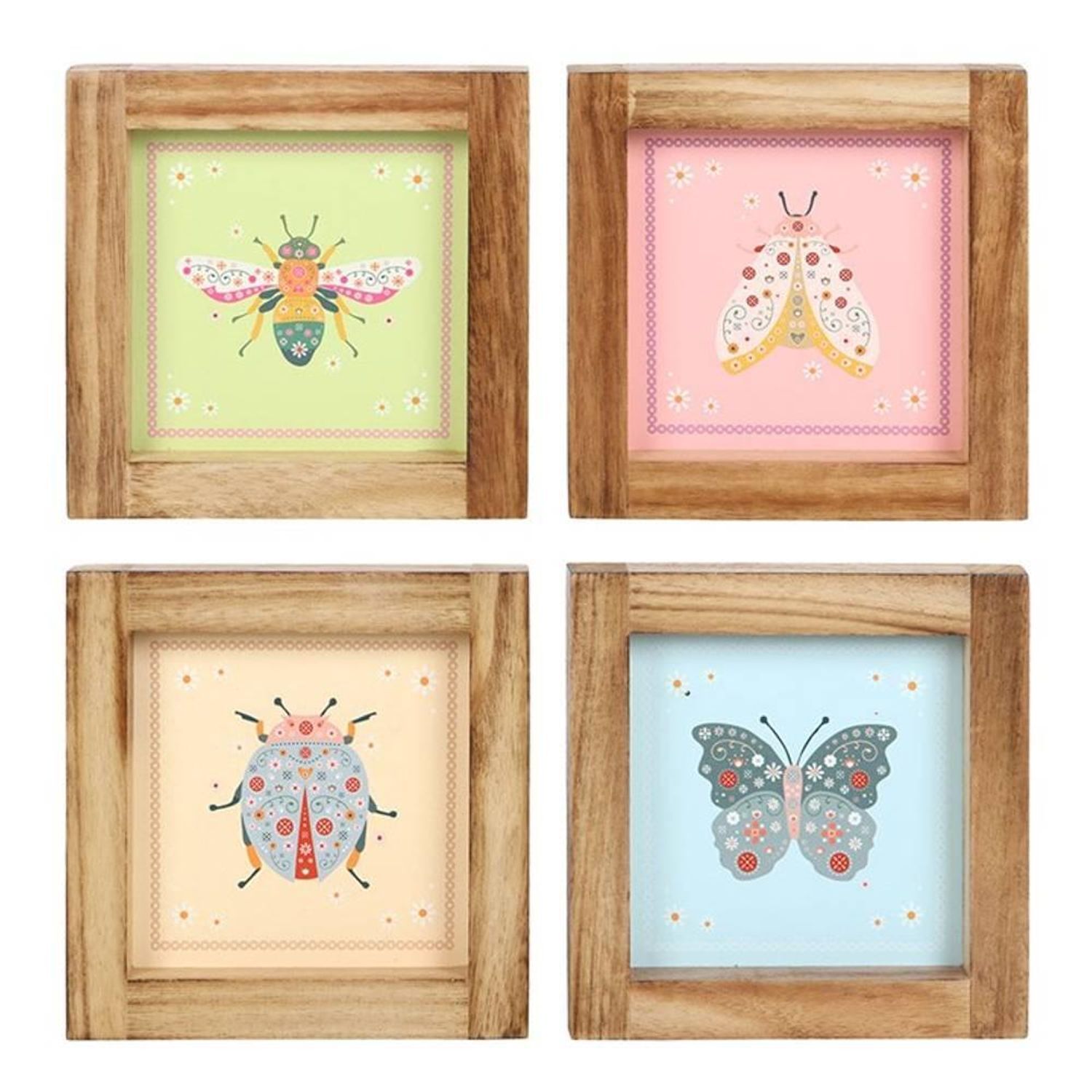 Something Different Floral Bug Framed Wall Art Set (Pack of 4) - Multicoloured - One Size Multi