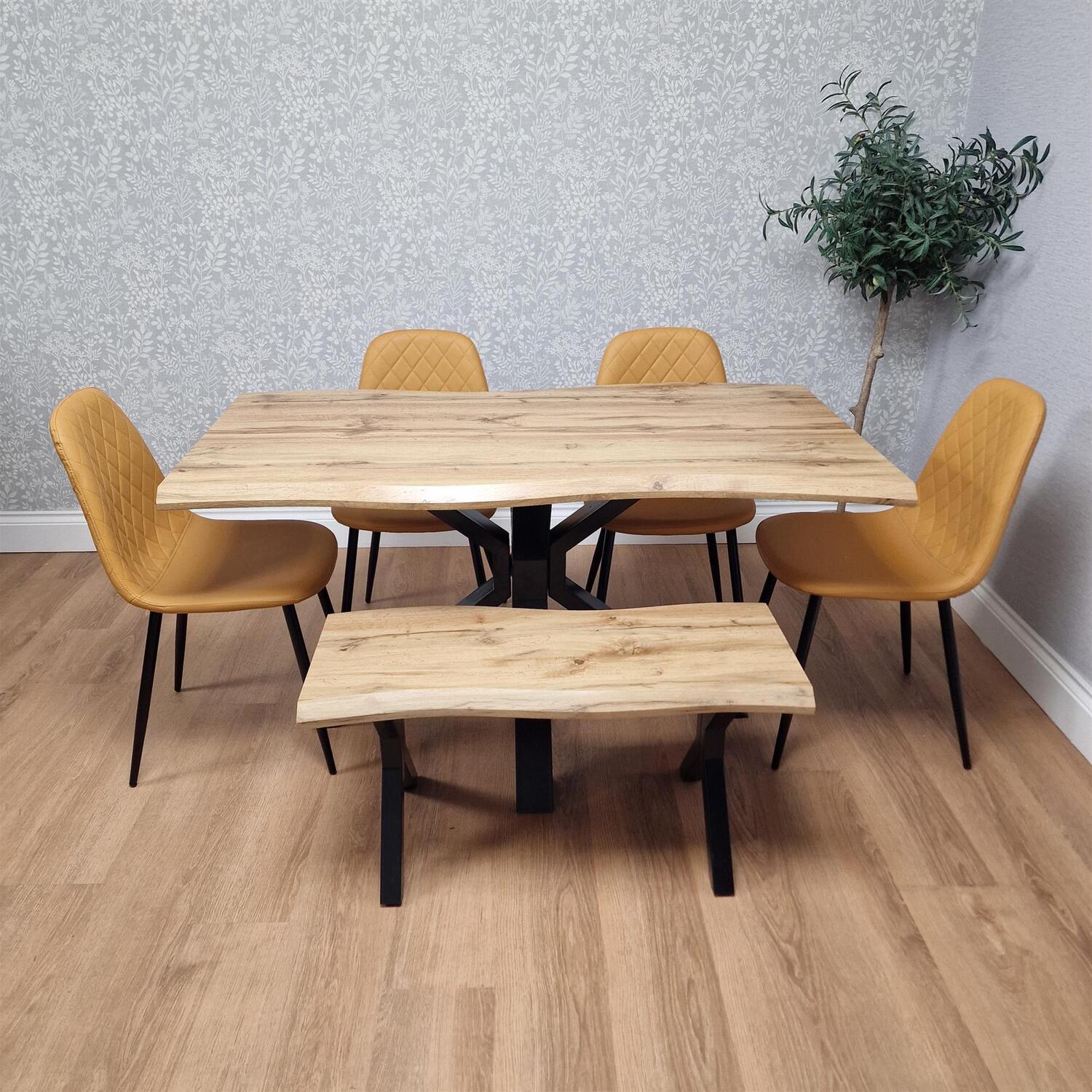 Kosy Koala Modern Dining Table Set With 4 Gem Chairs And 1 Bench Kitchen Furniture Set - Mustard