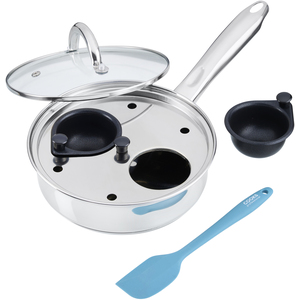 Cooks Professional Stainless Steel Egg Poacher Pan with Lid & Spatula