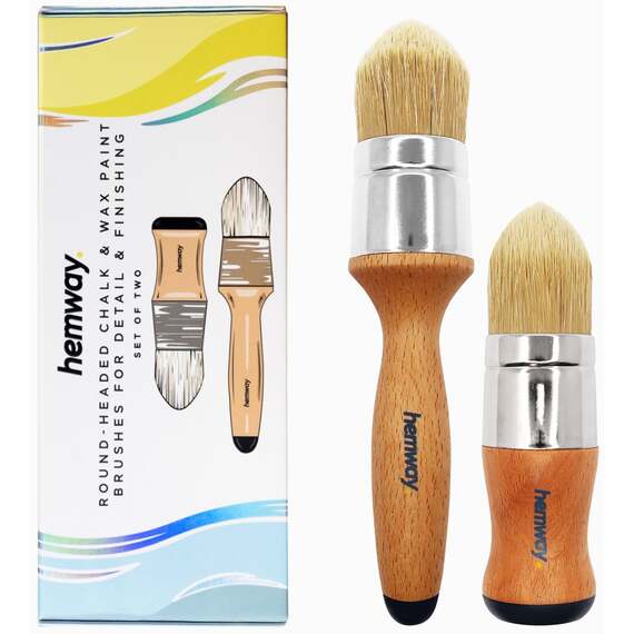 Hemway Premium Handmade Round-Headed Chalk, Lacquer & Wax Paint Brush Set (Pack of 2)