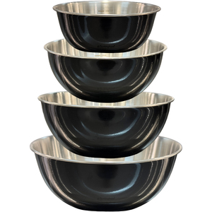 Buckingham Stainless Steel Set of 4 Mixing Bowls, Black