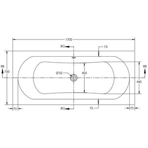 Double Ended Curved Bath 1700 x 750mm