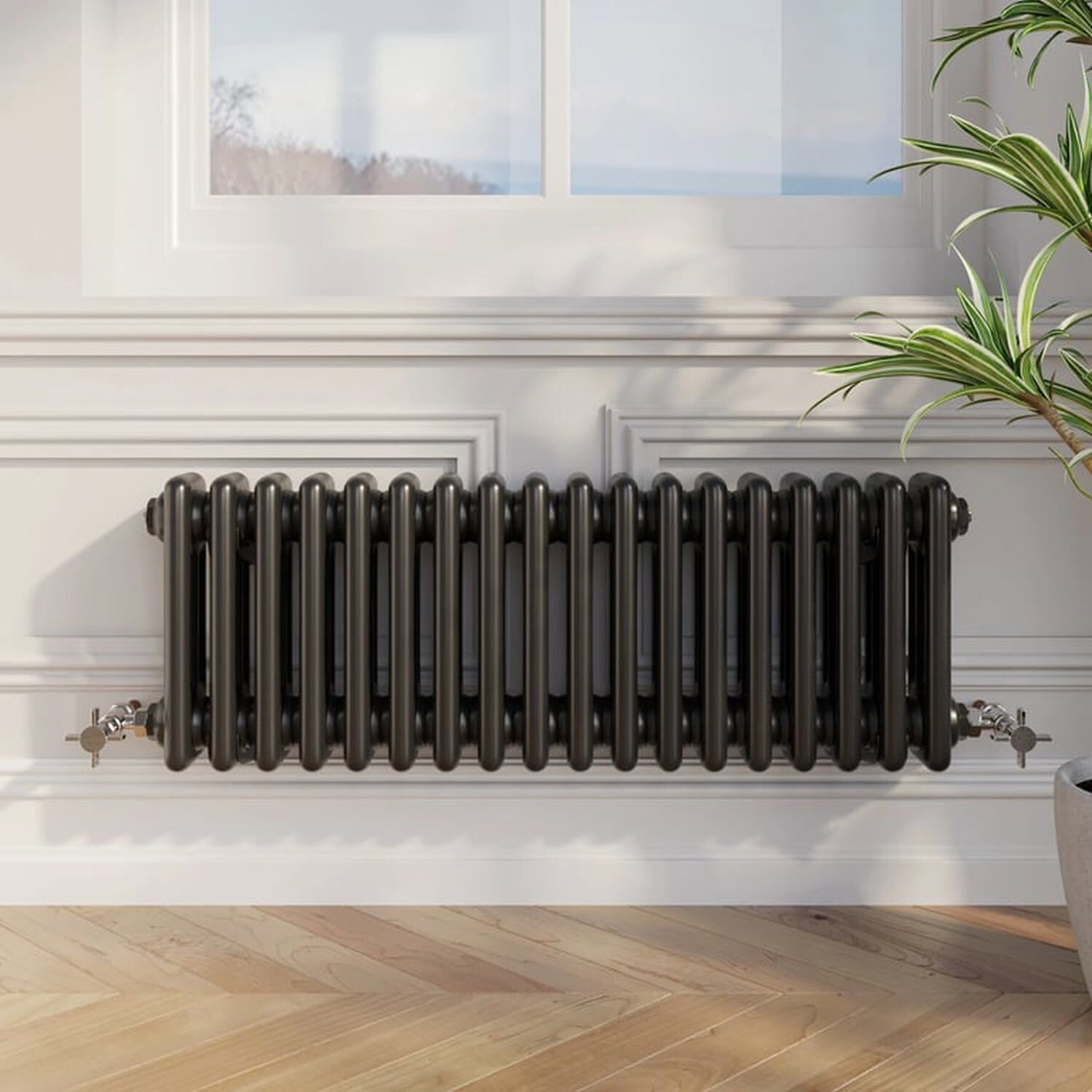 Temprazo Traditional Colosseum Double Bar Column Radiator Black 300 X 425Mm - Black / 830Mm / 300Mm / 100Mm