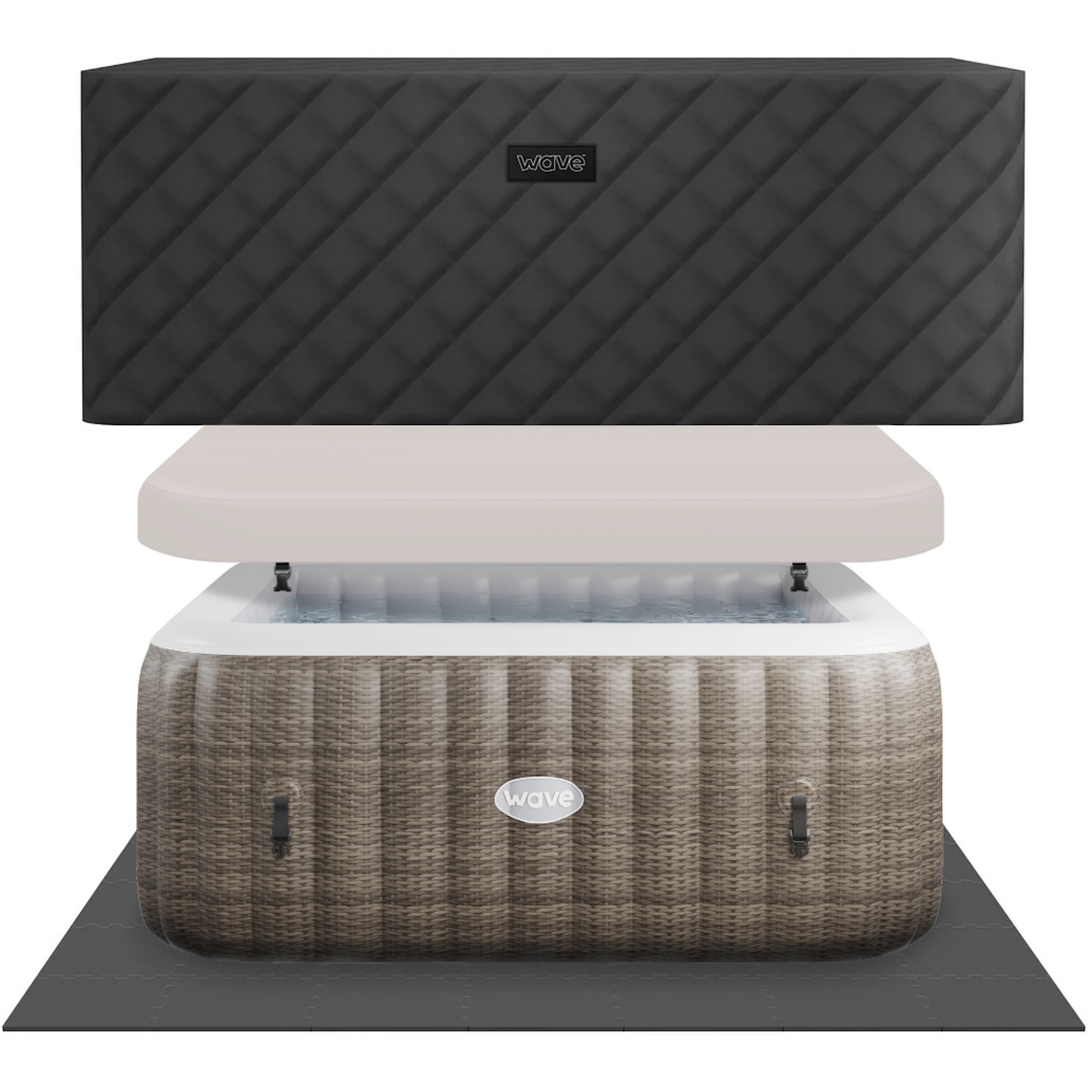 Wave Pacific 6 Person Slate Rattan Square Inflatable Hot Tub With Energysave Bundle - Image 6