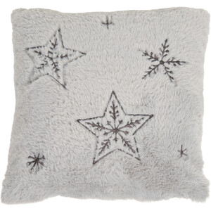 Star Embroidered Faux Fur Cushion