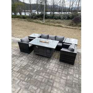 Outdoor Lounge Rattan Sofa Set Garden Furniture Gas Firepit Set