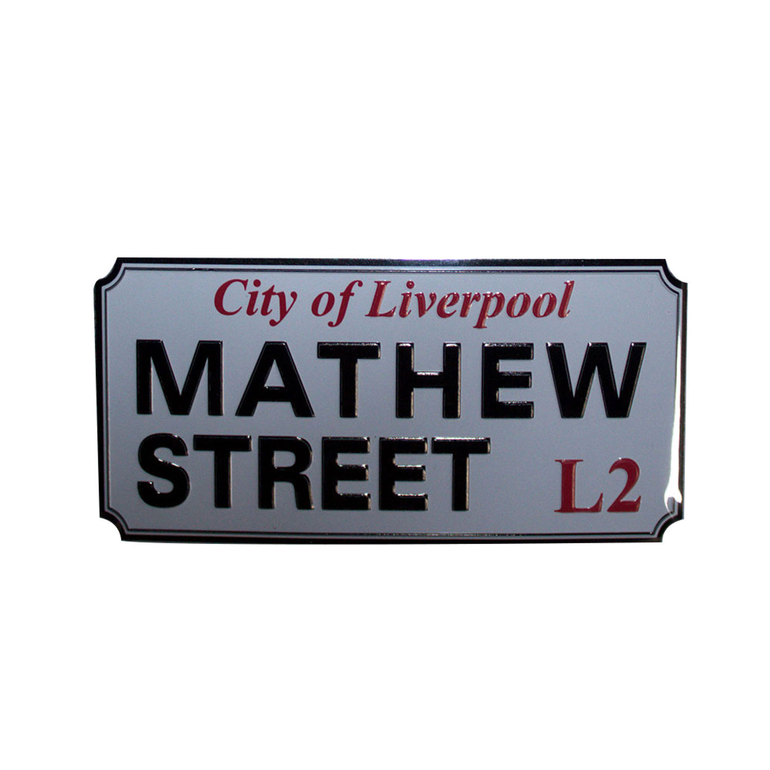 Rock Off Mathew Street Liverpool Sign Embossed Fridge Magnet - White/Black/Red