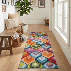 Rainbow Modern Carved Geometric Multi Colour Area Rug - Ogee Design