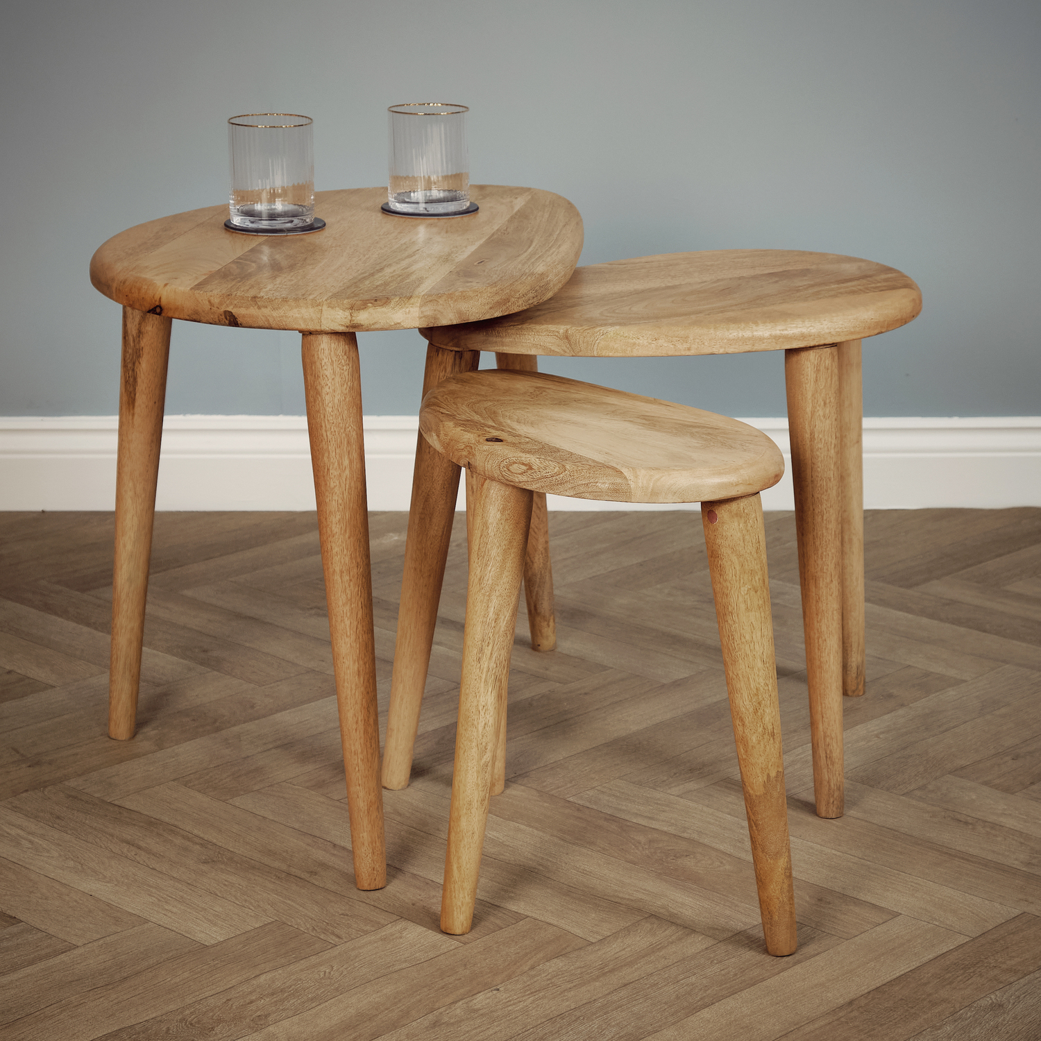 Elm Home And Garden 3 Piece Nesting Coffee Table Set - Light Oak