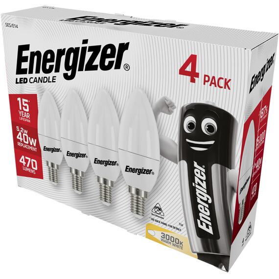 Energizer® LED Candle Bulbs E14 470 lm 5.2W Warm White Pack of 4 S14330