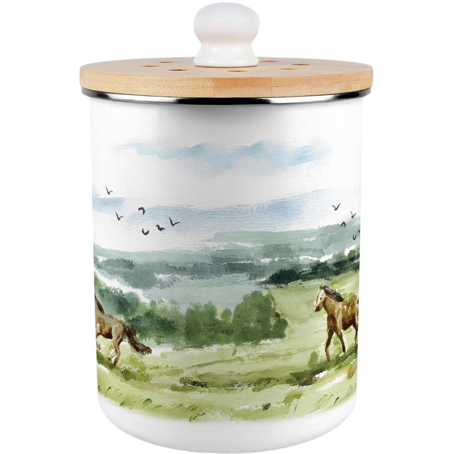 B&Q - Wild Horses Food Waste CaddyEnamel 2L Kitchen Compost Bin - Image 2