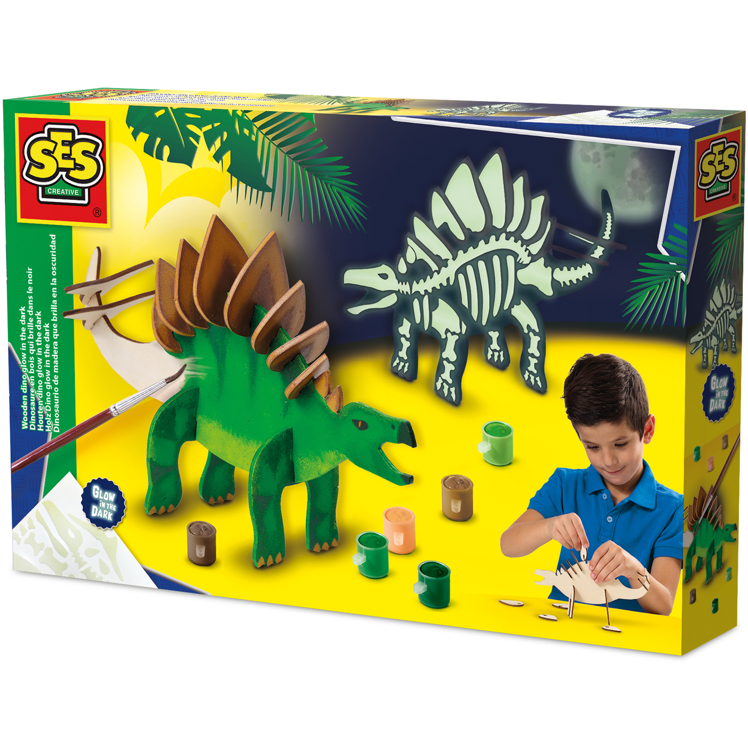 Ses Creative Wooden Dino - Glow In The Dark - Light Green