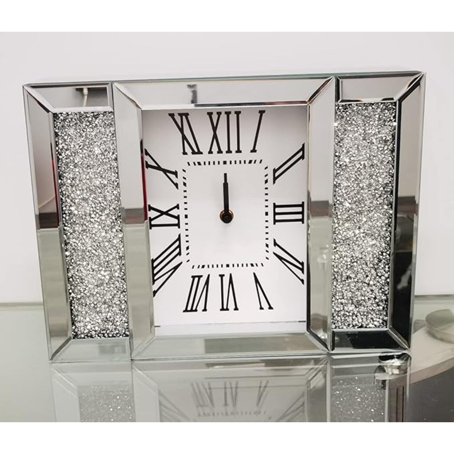 Biznest Crushed Diamante Mirror Wall Clock - Silver