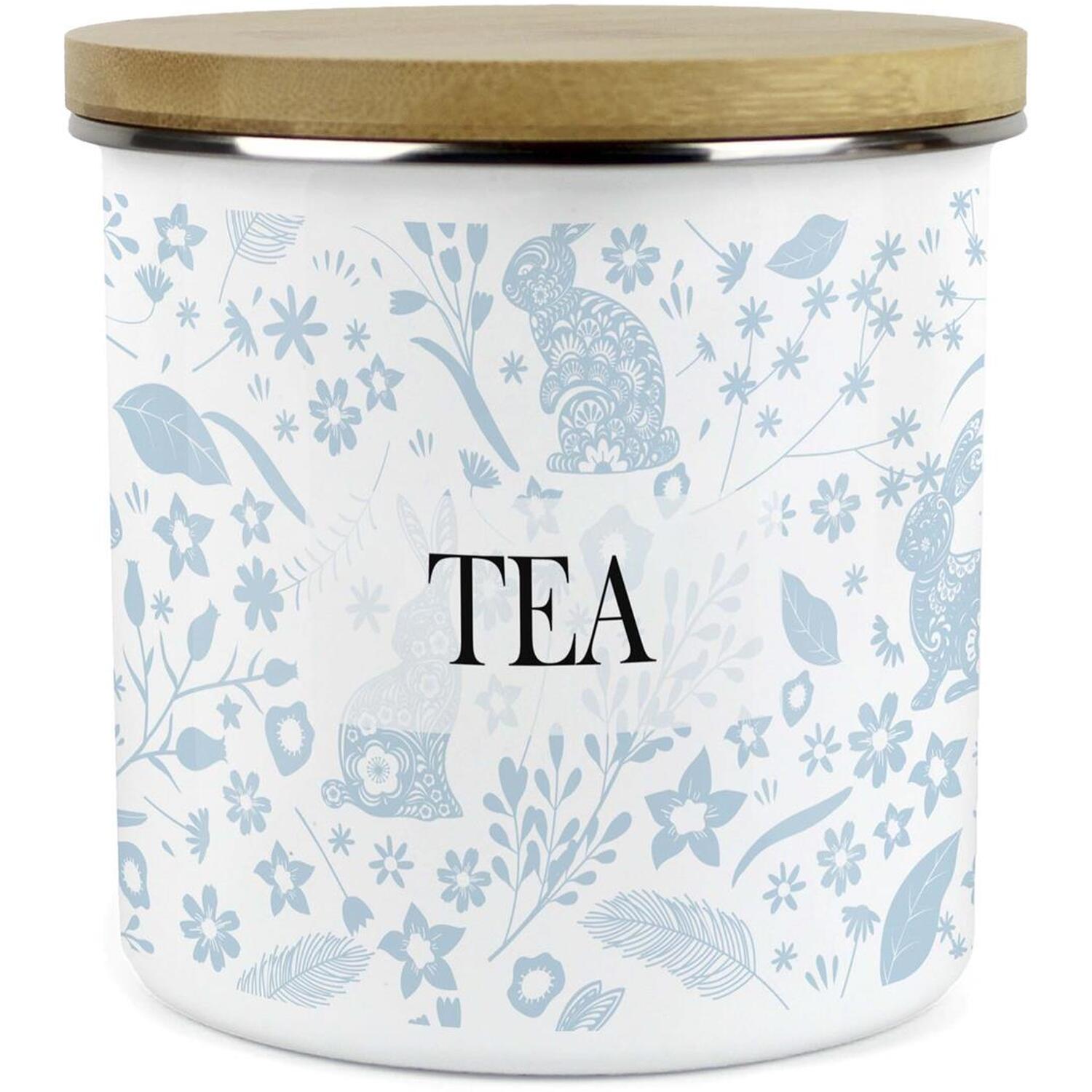 B&Q -  Wild Rabbits Tea CanisterBlue Foliage & Wildlife Homewares Gifts1.2L Enamel Hot Drinks/food Kitchen Storage Container - Image 3