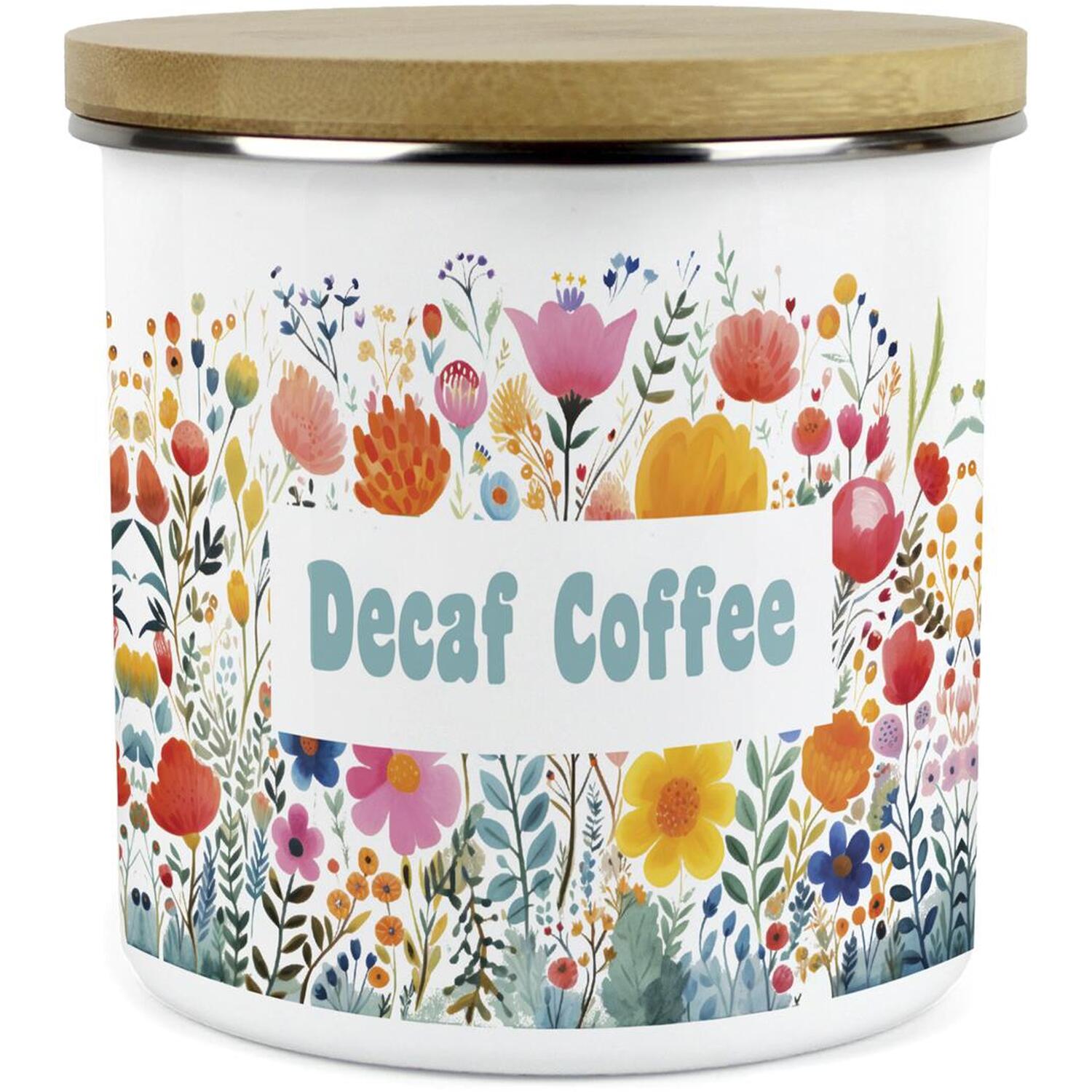 Bright Floral Decaf Coffee Canister - Enamel 1.2L Storage Jar Kitchen Gift - Image 2