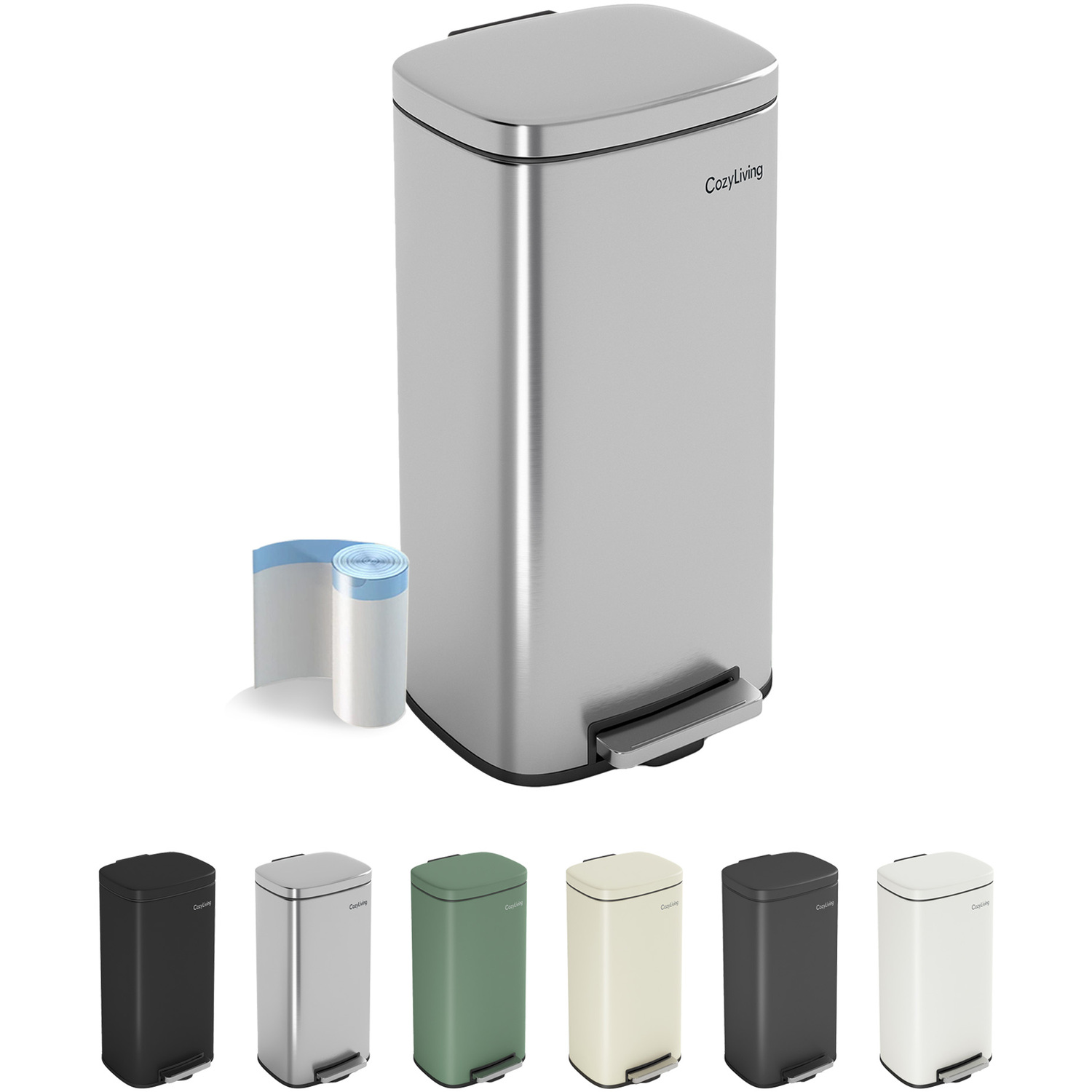 Mcc Direct Cozyliving 50L Pedal Bin - Stainless Steel Kitchen Bathroom Office - Silver