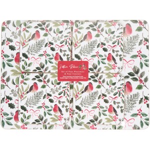 Festive Robin Placemat and Coaster Set