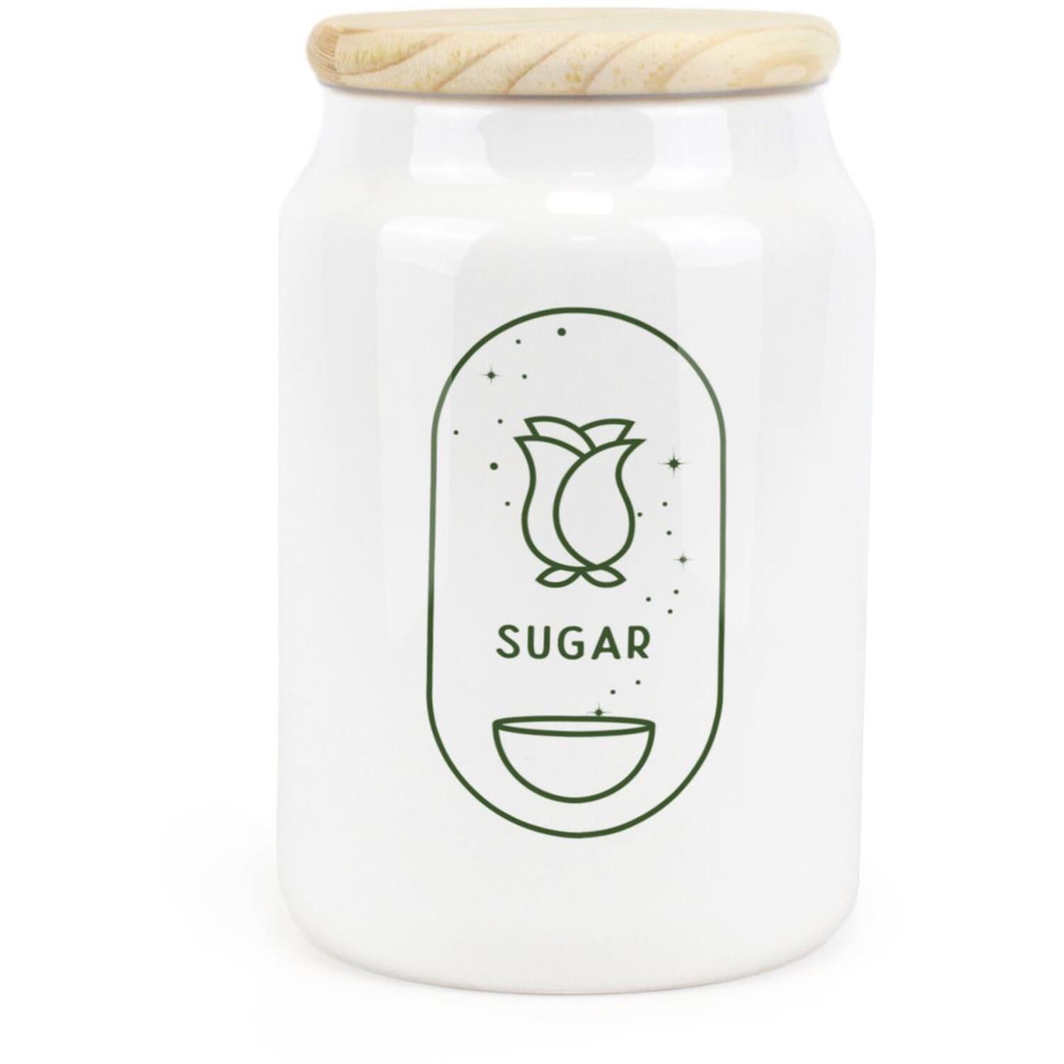 Purely Home Sugar Boho Minimalist Ceramic Storage Canister - Simplistic Bohemian Floral Kitchen Decor Gift - Kitchen Food Storage Container & Wooden Lid 600Ml (14.5Cm X 9.5Cm) - Image 2