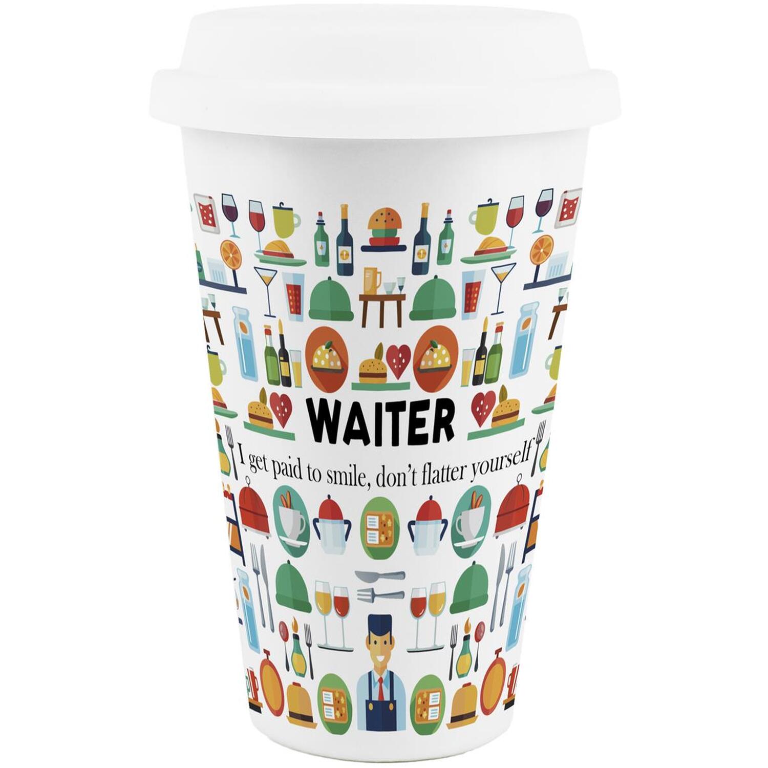 Image of Novelty Waiter Ceramic Travel Mug -&hellip;