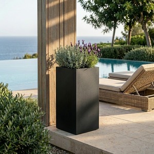 Tall Square Garden Planter - Contemporary Light Concrete Outdoor Plant Pot