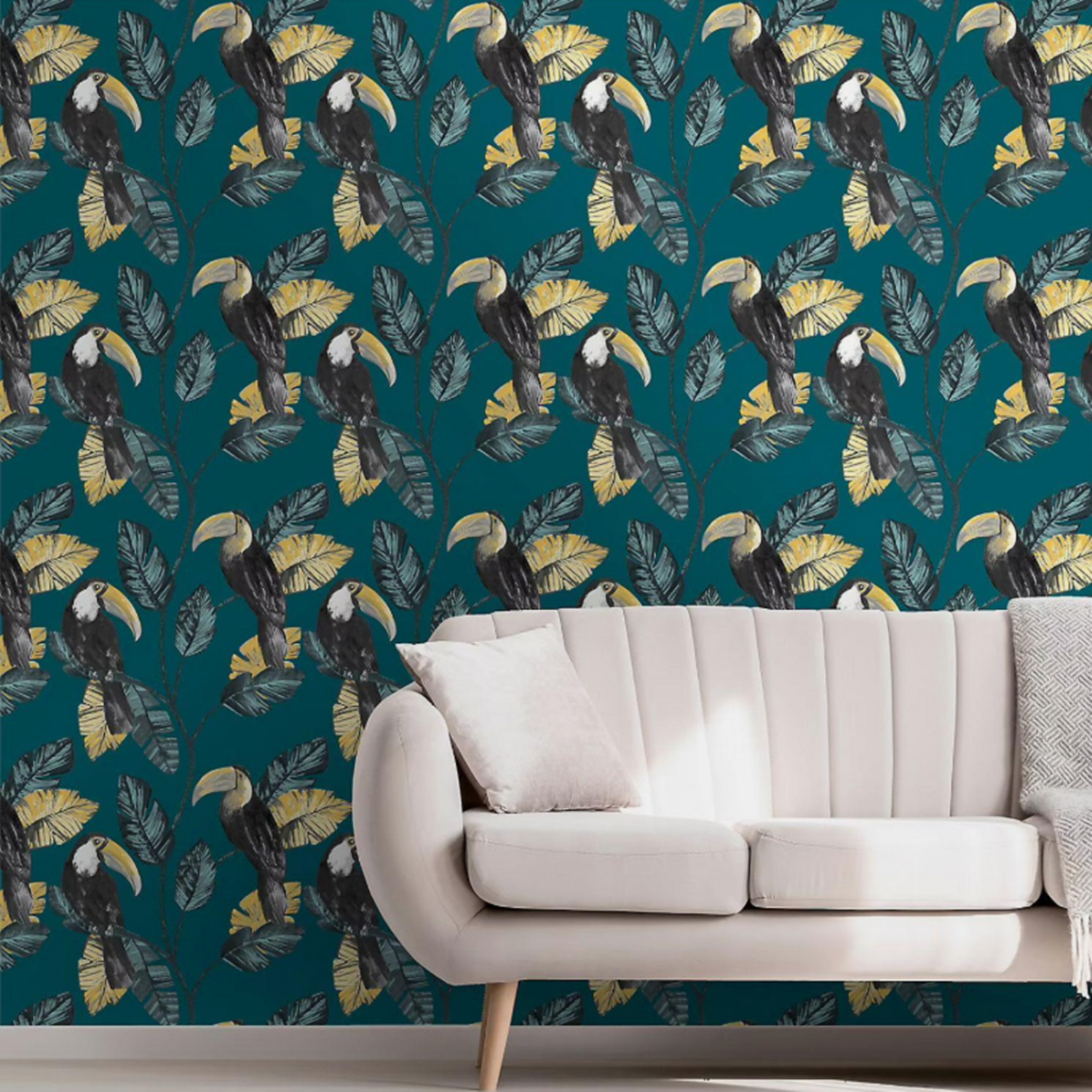 Teal Tropical Bird Wallpaper Floral Leaf Toucans Smooth Finish Paste The Wall - Image 3