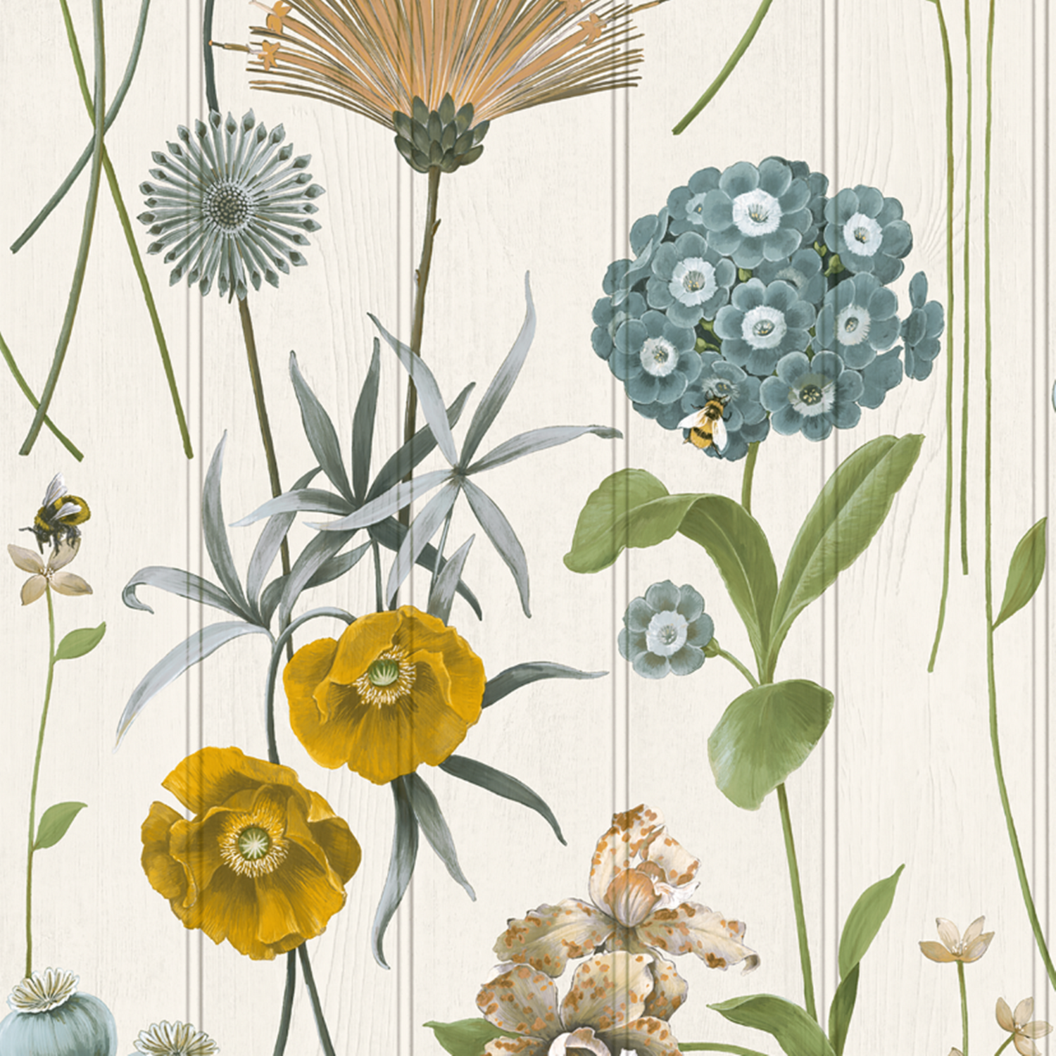 B&Q - White Green Floral Wallpaper Beaded Wood Panel Effect Bees Smooth Finish Bedroom - Image 2