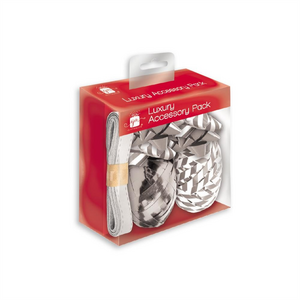 Pack of 10 7 Pieces Christmas Luxury Silver and White Gift Wrap Set