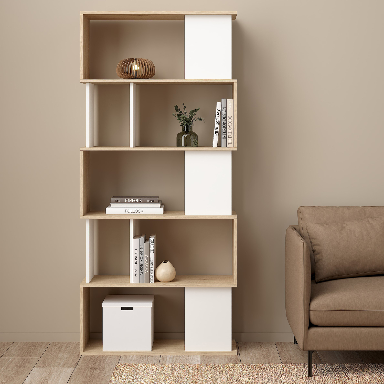 Furniture To Go Maze Open Bookcase 4 Shelves In Jackson Hickory Oak And White - Jackson Hickory Oak & White