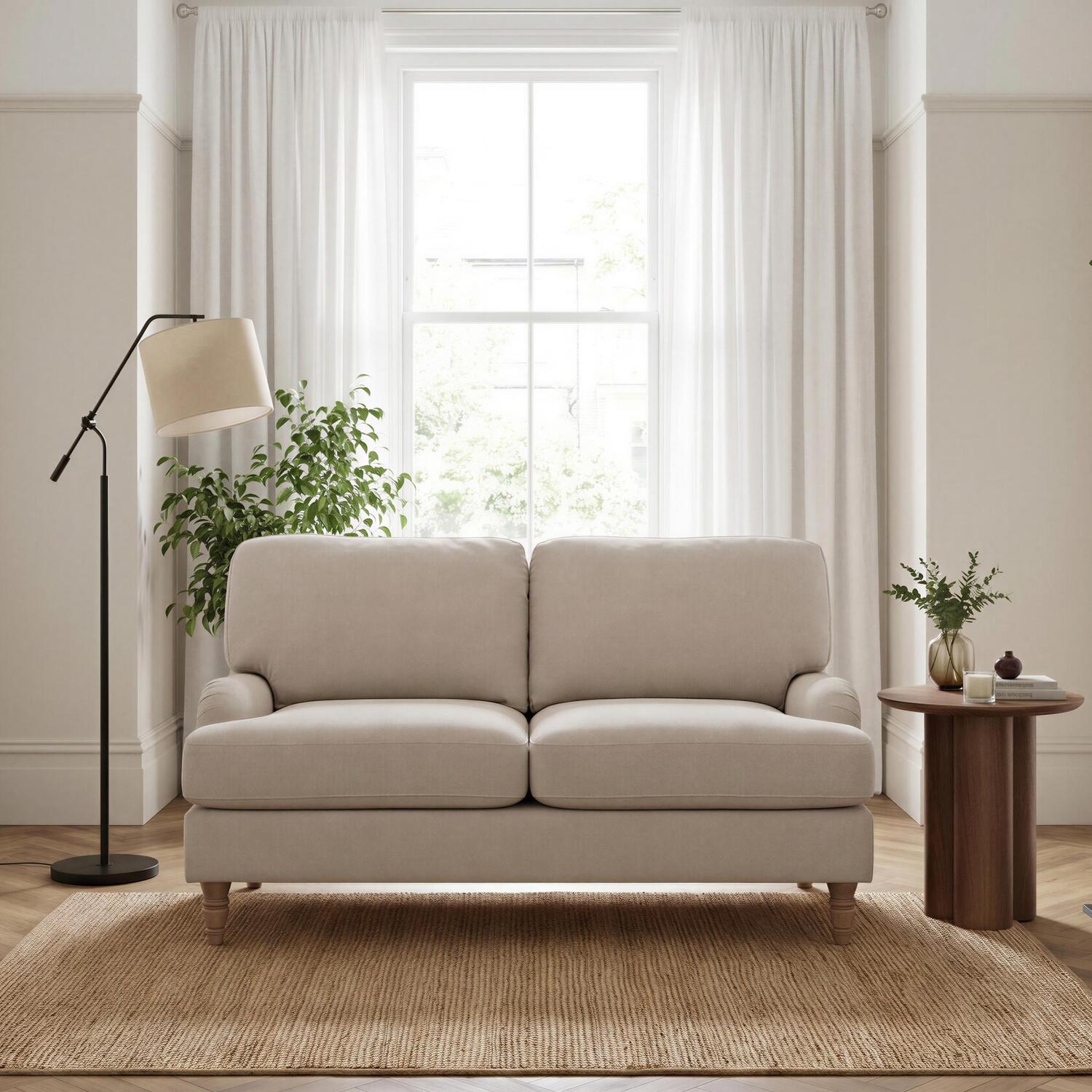 Furniturebox Uk Bernie Beige Chenille Fabric 2 Seater Sofa