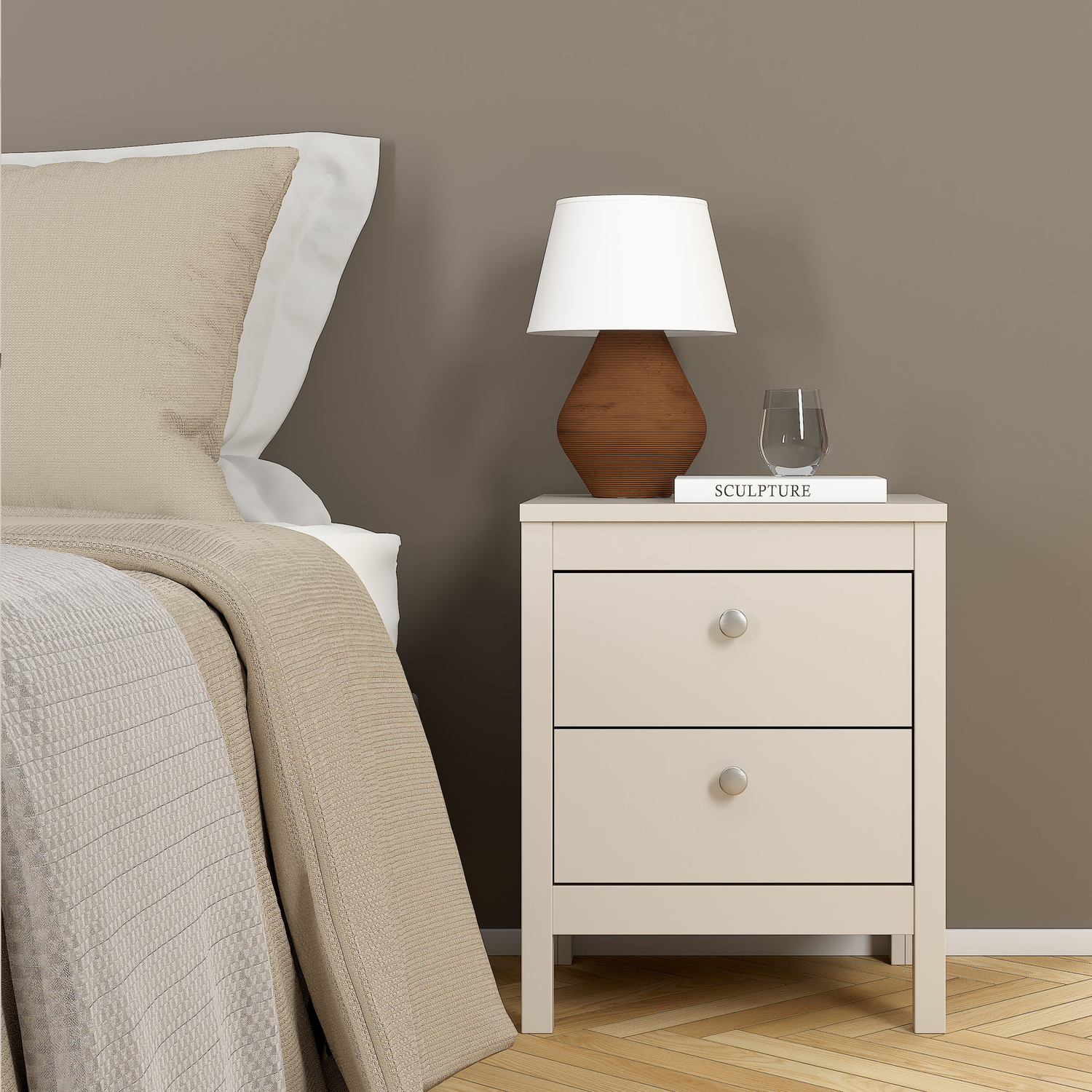 Florence Madrid 2 Drawer Bedside Table - Silver - Cashmere - Image 5