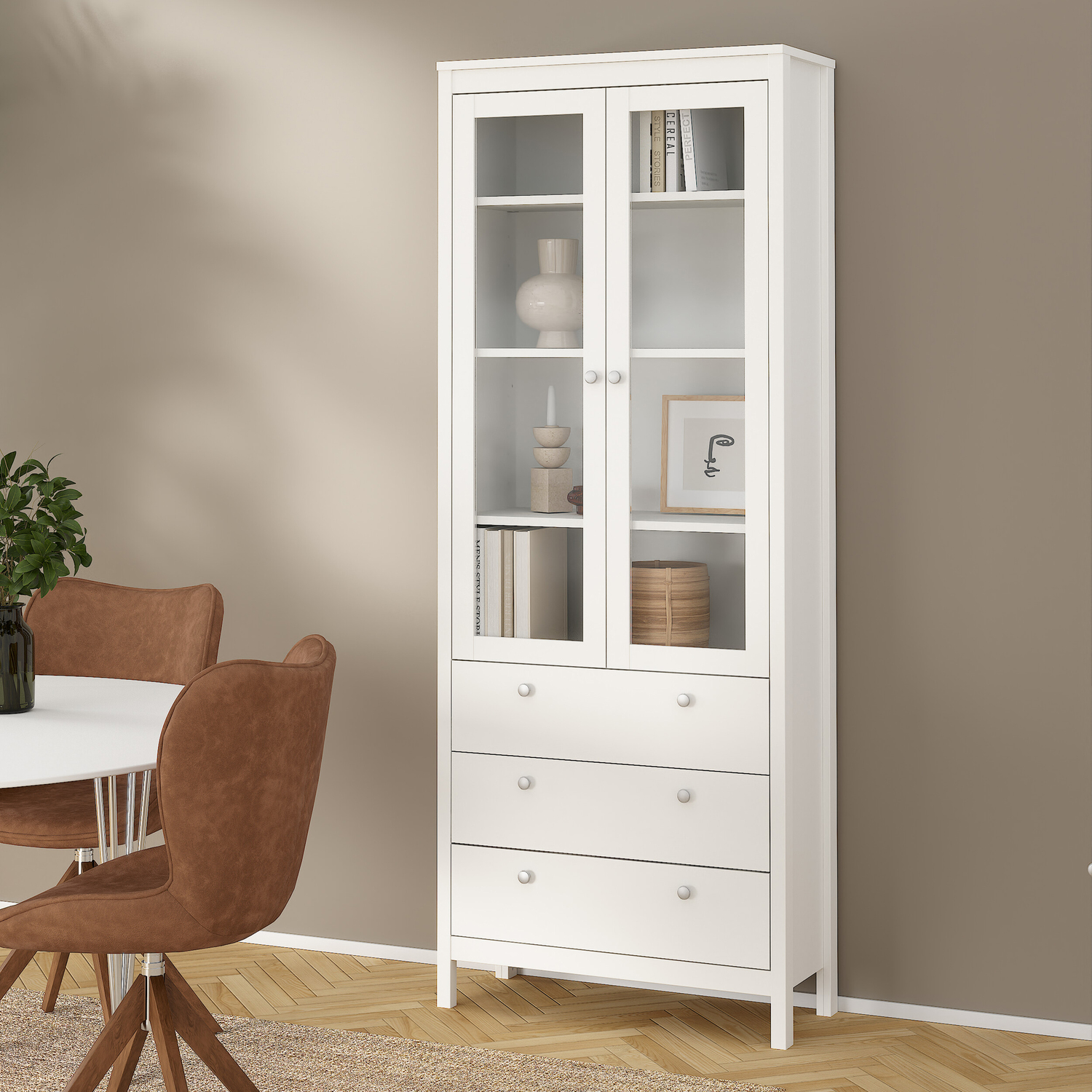 B&Q - Madrid China Cabinet 2 Doors W/glass + 3 Drawers In White - Image 3