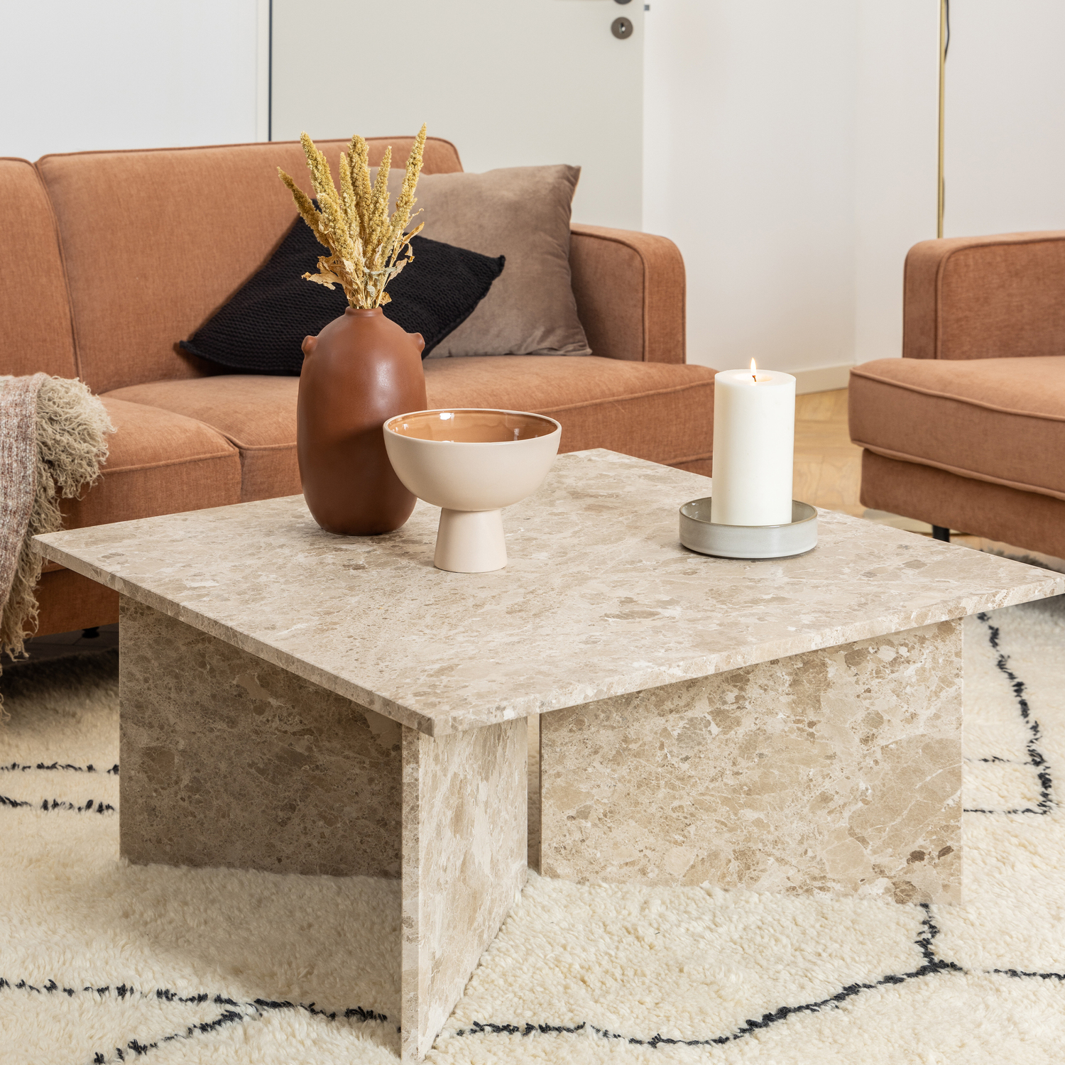 Furniture To Go Vega Square Coffee Table With Brown Marble Top 90Cm - Brown Marble