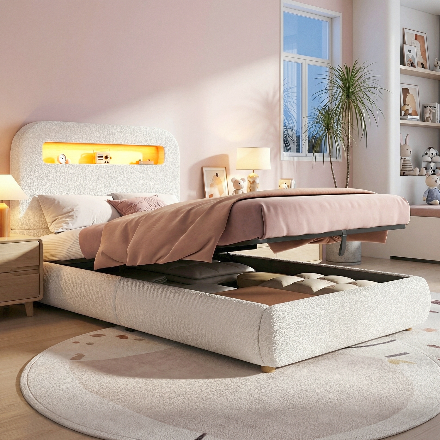 Aka Upholstered Hydraulic Storage Bed With Headboard - White