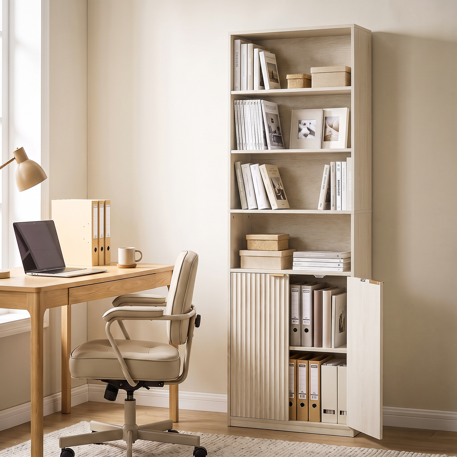 Homcom Freestanding 6-Tier Tall Bookcase With Adjustable Shelf Cabinet - Oak Wood Effect