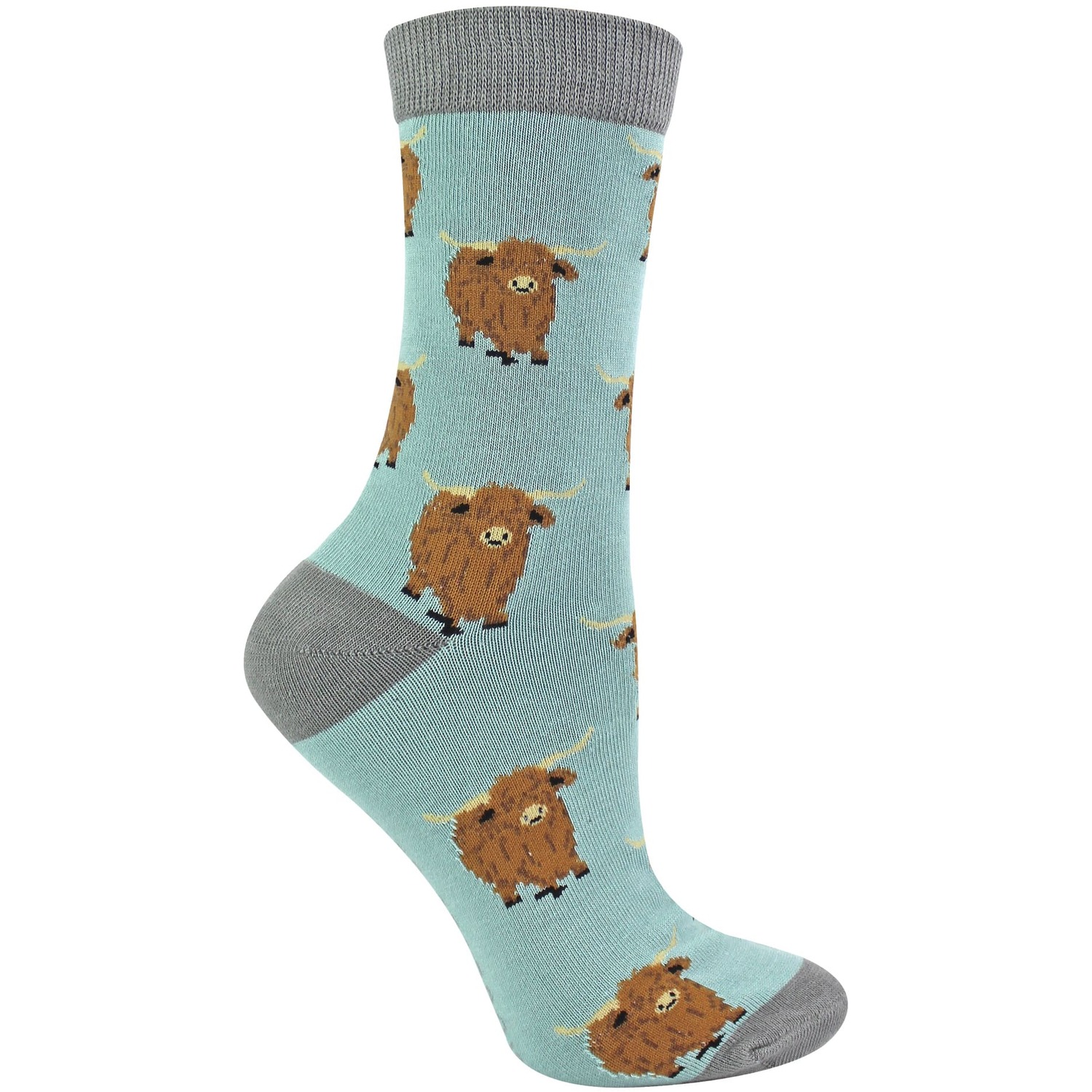 Miss Sparrow Women's Light Blue Highland Cow Socks | Novelty Bamboo Gift Socks For Cow Lovers In | Size: 4-8 - Image 2