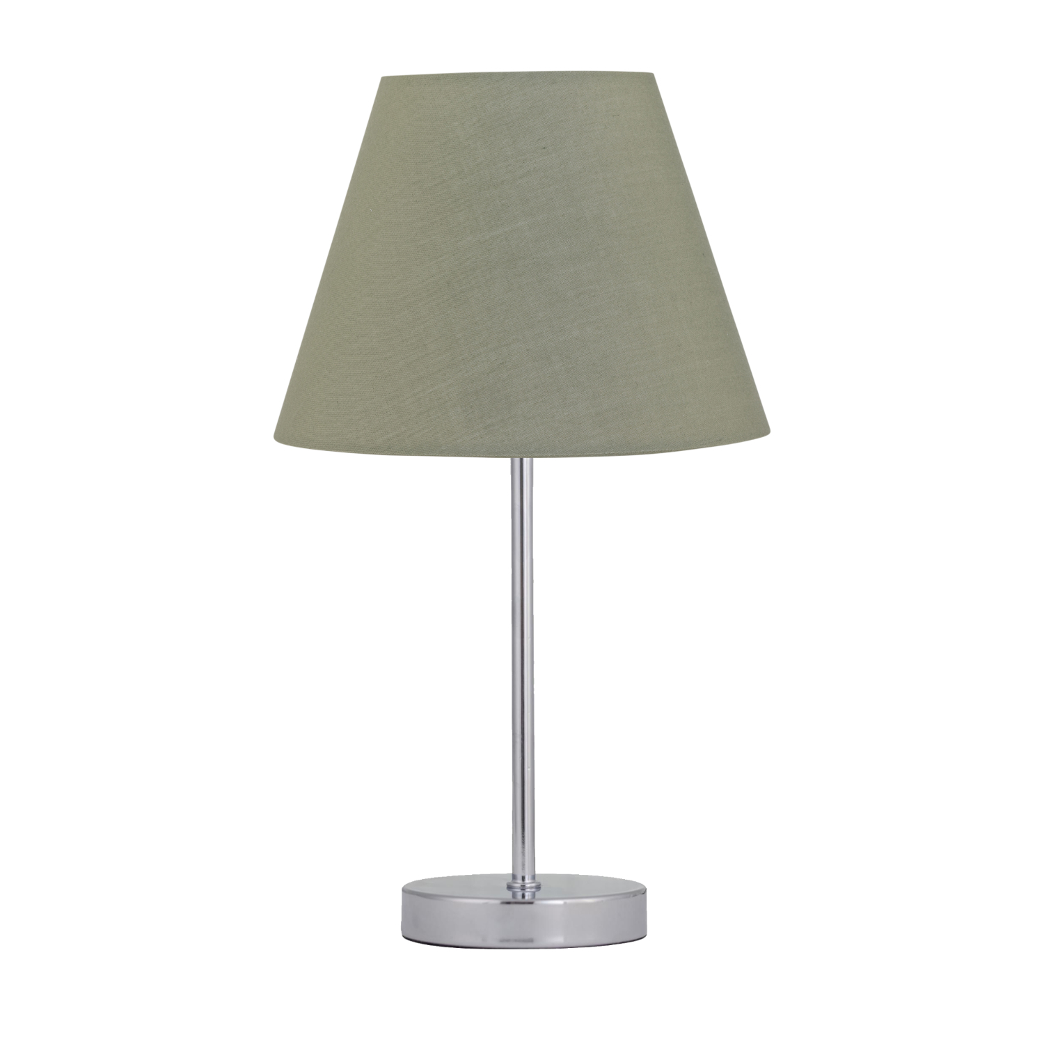 First Choice Lighting Chrome Stick Table Lamp With Sage Green Fabric Shade - Chrome & Green