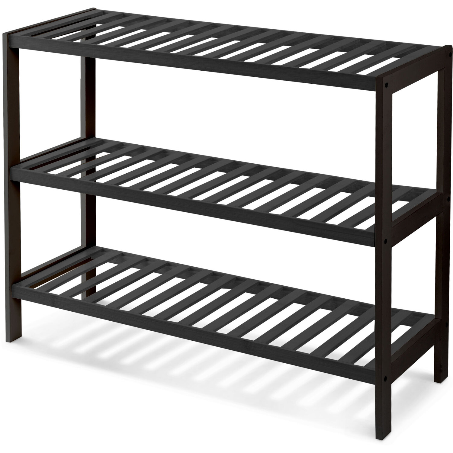 Keplin 3 Tier Natural Bamboo Shoe Rack, Easy Assembly B - Black/Black