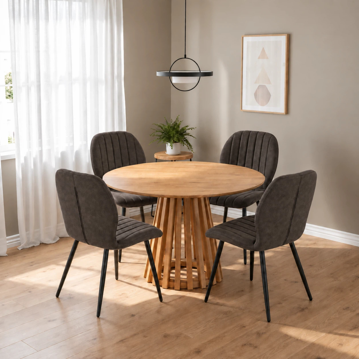 Outdoor Living Unisex Taupe Kayci Round Oak Effect Dining Table With Jaydn Chairs, Size 4 - Image 3