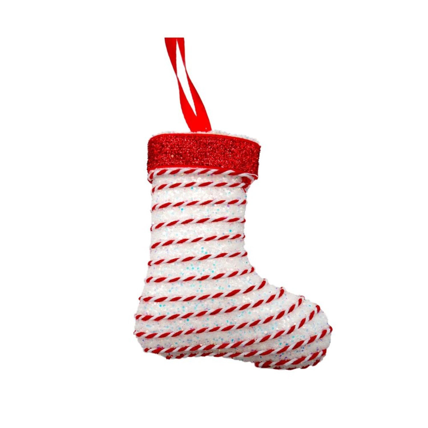 Kdmd White & Red Glitter Sequin Stocking Hanging Decoration 10 Pack - Red