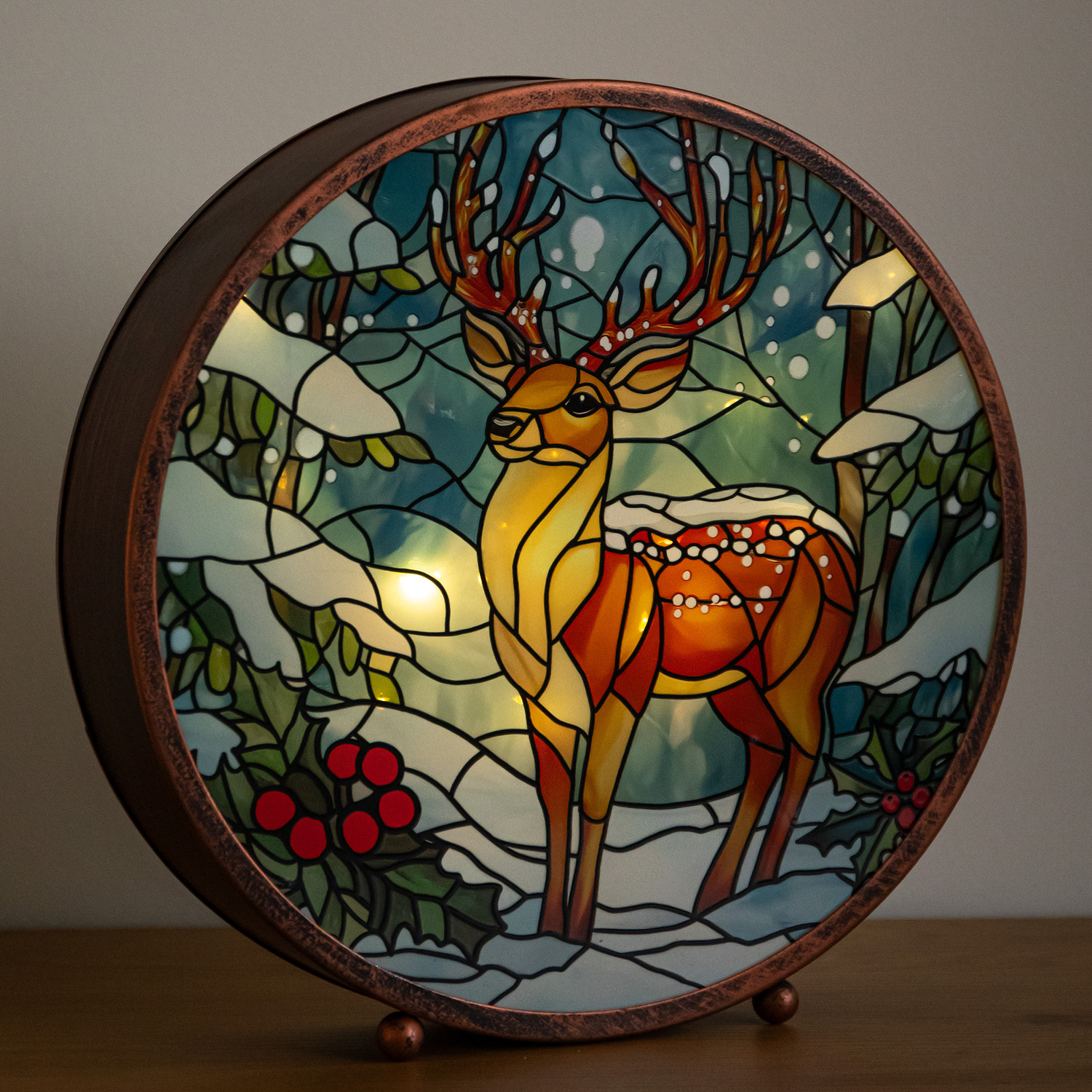 Three Kings Light Up Reindeer Stained Glass Christmas Decoration - Image 5