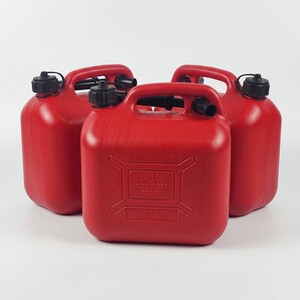 Pegdev 5L Red Plastic Petrol Fuel Can with Safety Cap and Flexible Spout Pack of 3